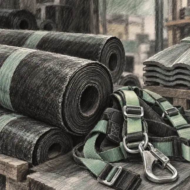 Illustration of roofing businesses equipment and workspace