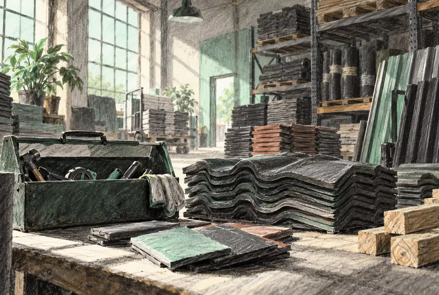 Illustration of roofing businesses and their working space